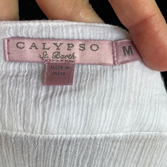 Calypso St. Barth White Gauzy Beaded Boho Blouse Size M - Picture 10 of 10